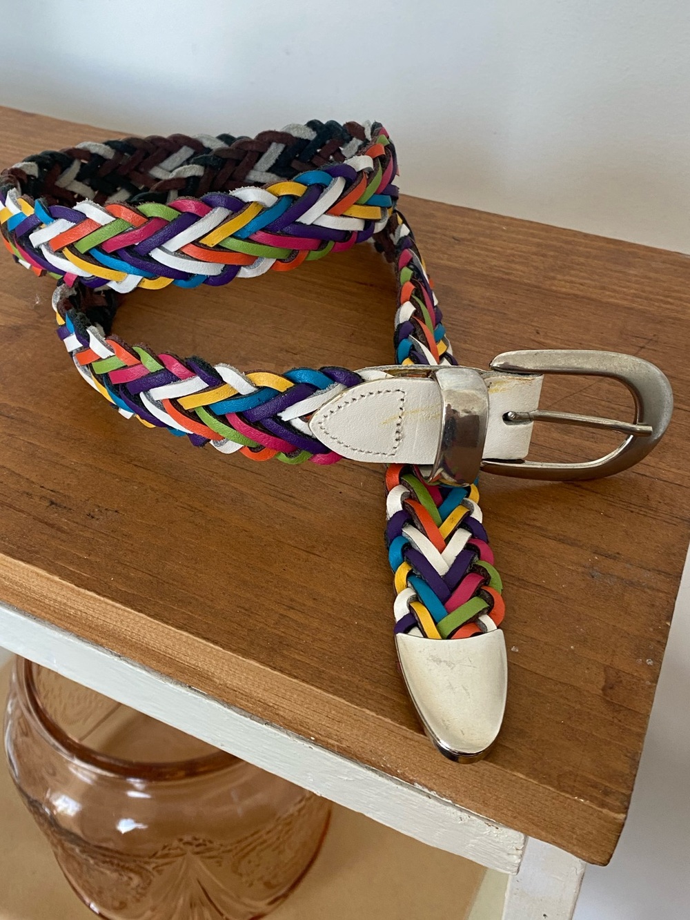 Vintage Capezio Argentina braided leather rainbow boho western belt